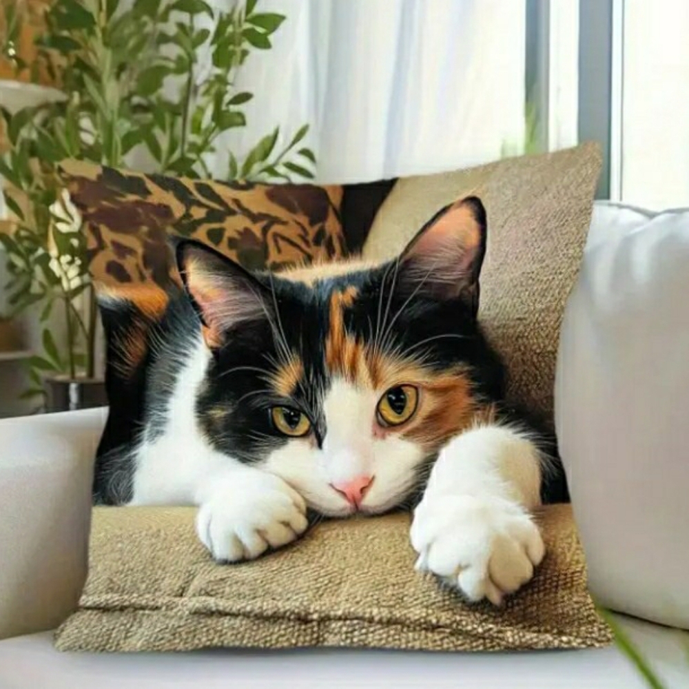 NWT Super Cute Calico Cat  Pillow Cover, 18" X 18"